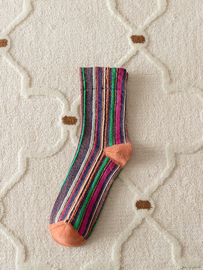 5 Pairs Stripe Adult Women Retro Autumn Winter Socks