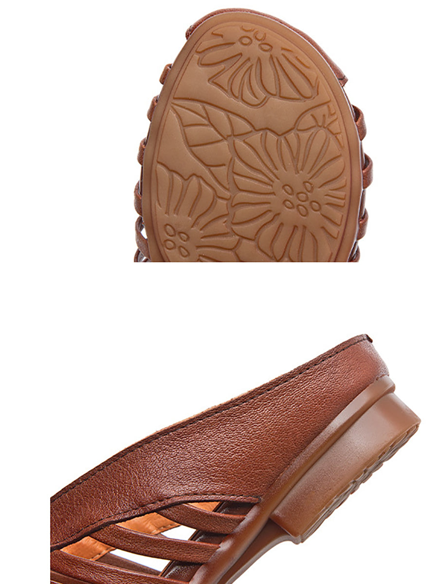 Women Casual Summer Leather Spliced Slippers