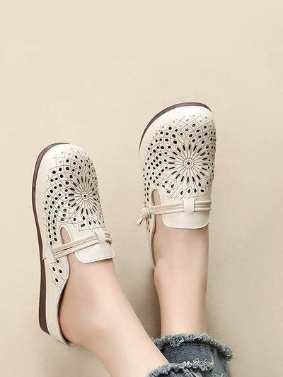 Women Summer Genuine Leather Hollow Out Shoes
