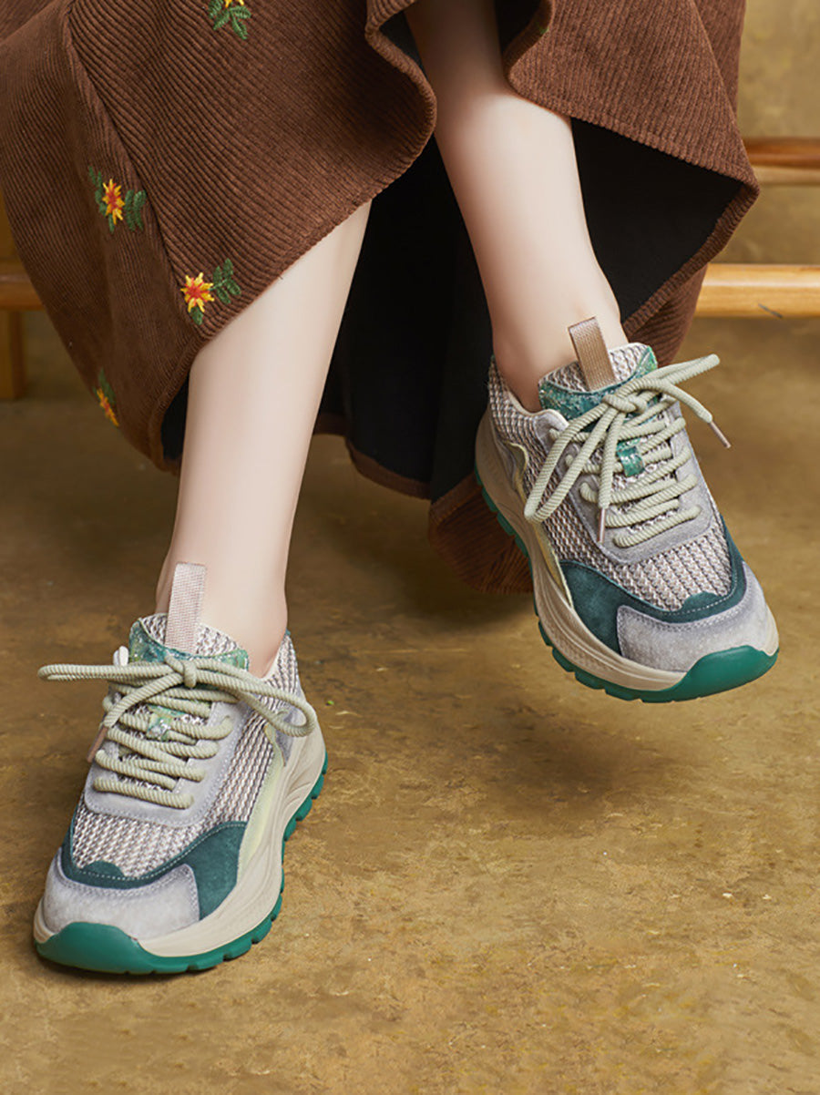 Women Spring Casual Leather Mesh Platform Sport Shoes