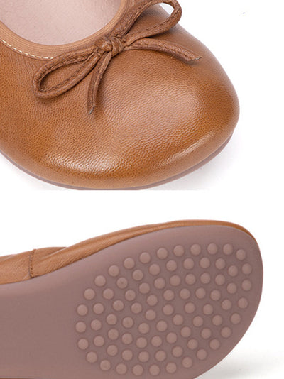 Women Summer Casual Solid Leather Bowknot Shoes