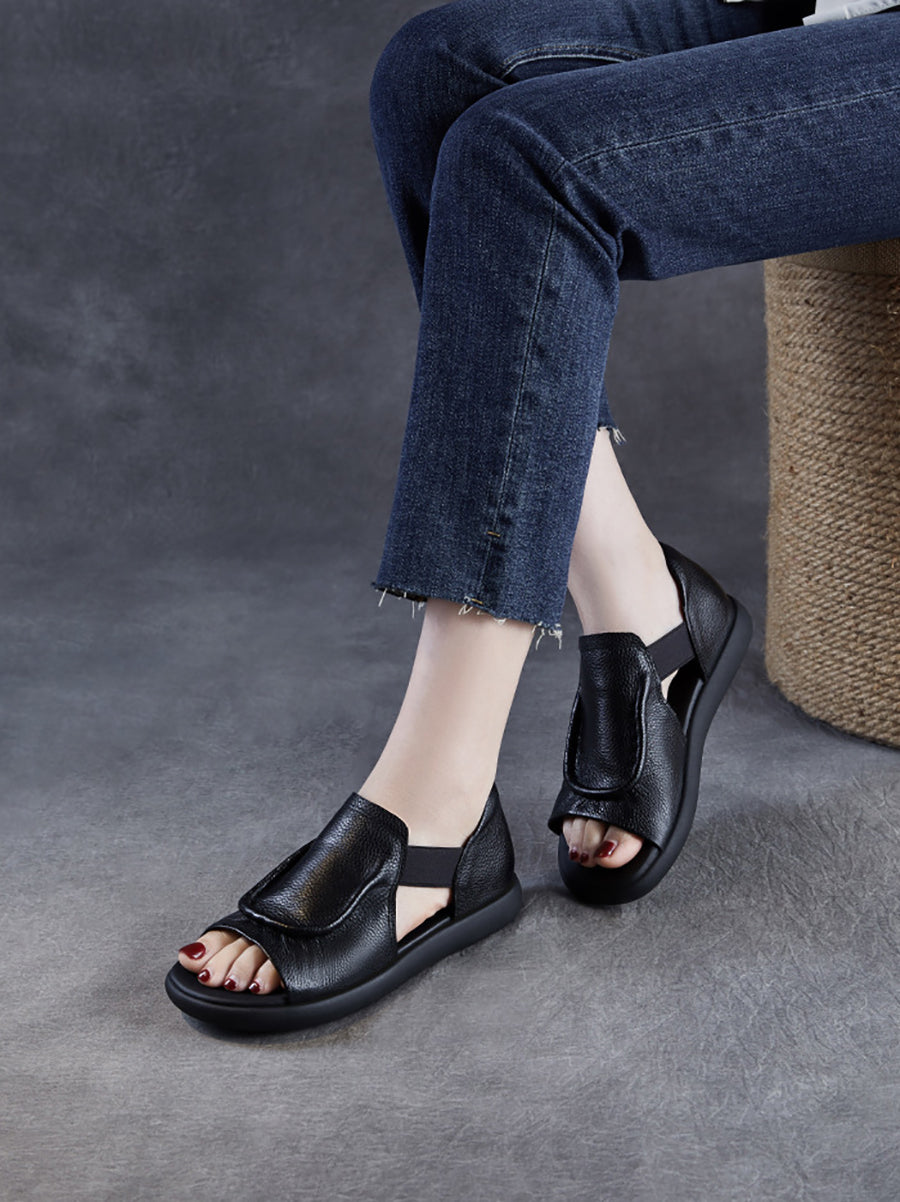 Women Summer Leather Open-Toe Flat Sandals