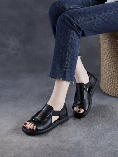Women Summer Leather Open-Toe Flat Sandals