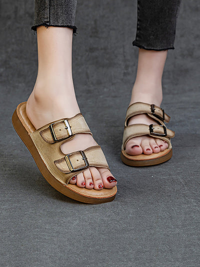 Women Summer Casual Genuine Leather Flat Slippers