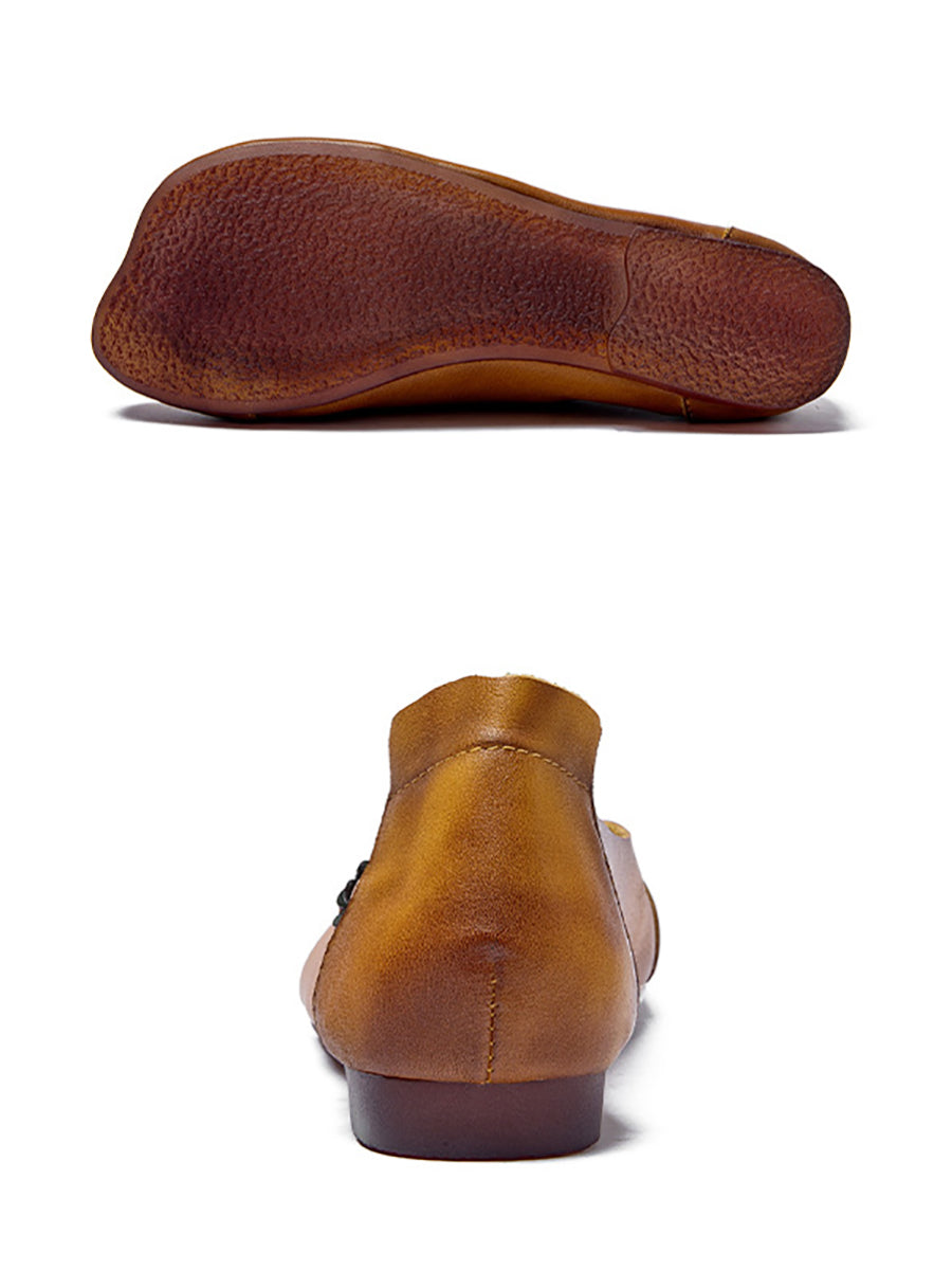 Women Vintage Summer Leather Flower Spliced Flat Shoes