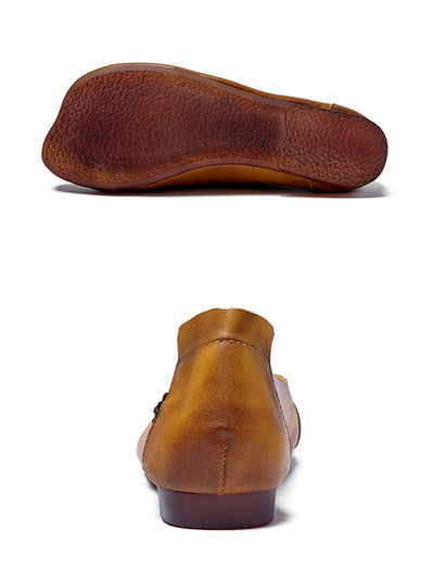 Women Vintage Summer Leather Flower Spliced Flat Shoes