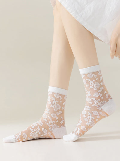 7 Pairs Women Summer Artsy Flower Lace Socks