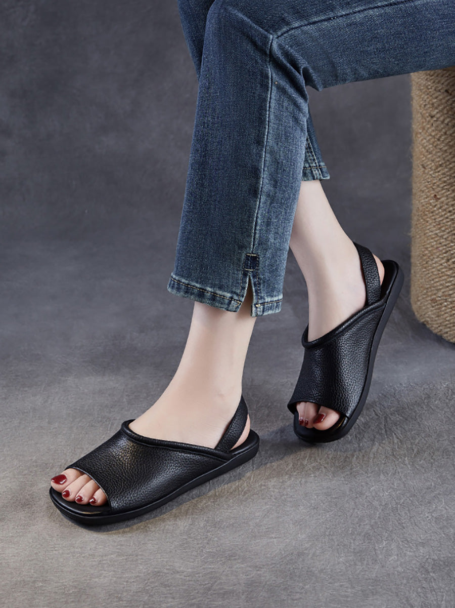 Women Summer Genuine Leather Soft Falt Sandals