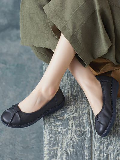 Women Ethnic Pure Color Genuine Leather Low Heel Shoes