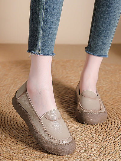 Women Summer Casual Genuine Leather Platform Shoes