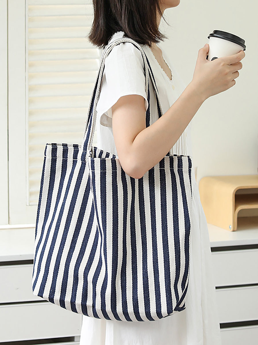 Women Casual Stripe Canvas Shoulder Bag