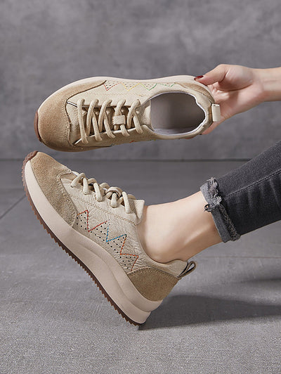 Women Genuine Leather Spliced Platform Sport Shoes