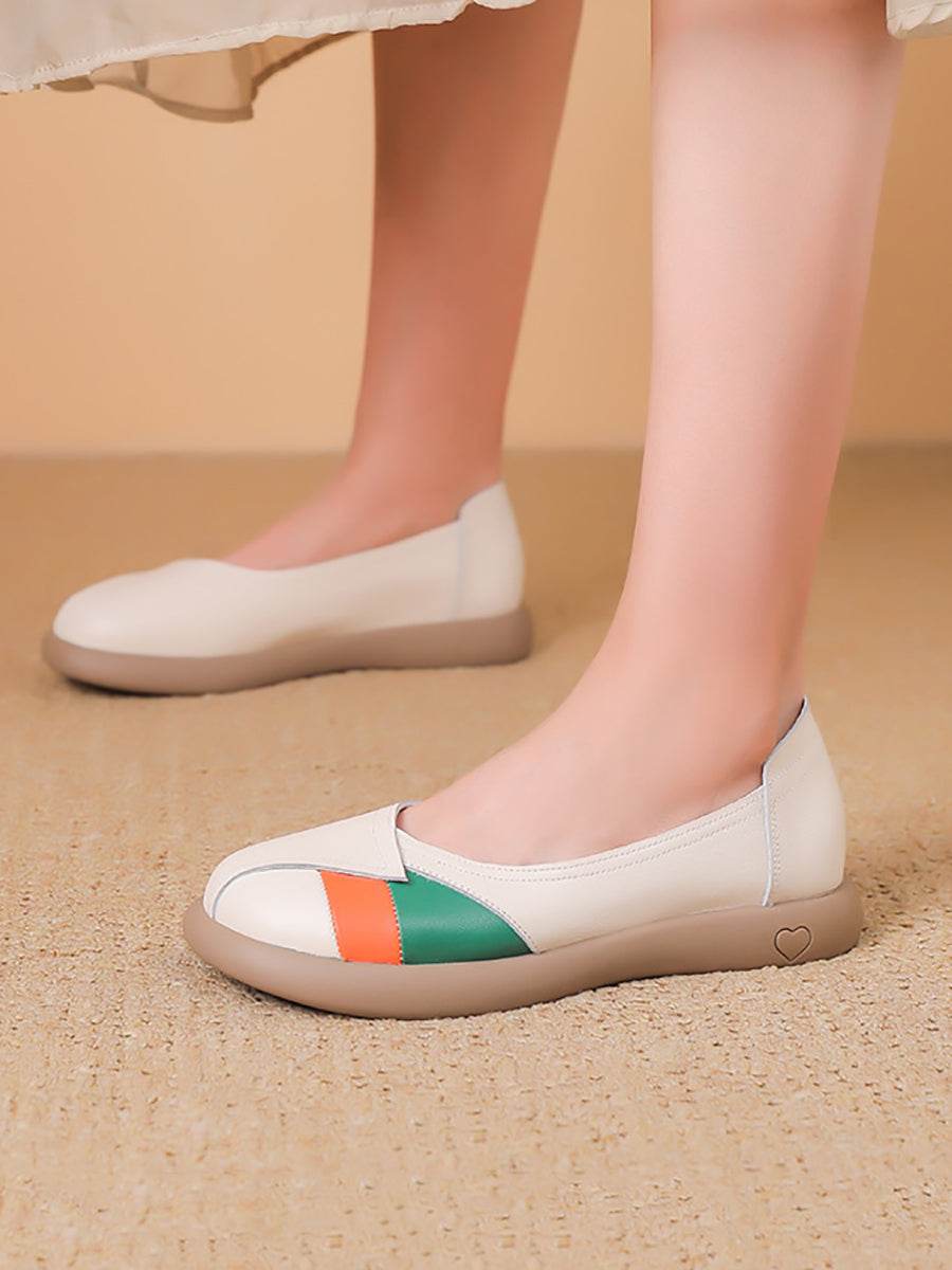 Women Artsy Colorblock Leather Spliced Flat Shoes