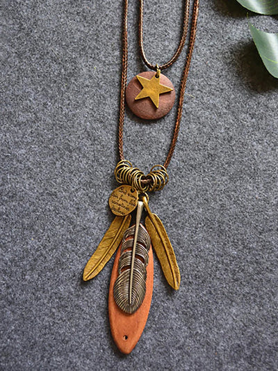 Wool Feathers Tassel Sweater Chain Necklace