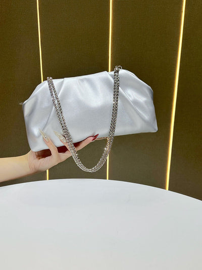 Chains Pleated Solid Color Zipper Evening Bags & Clutches Shoulder Bags