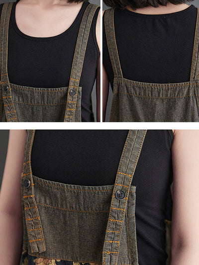 Oversize Wide Leg Floral Printed Split-Joint Overalls