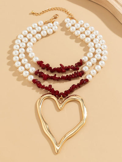 Beaded Contrast Color Heart Shape Dainty Necklace Necklaces Accessories