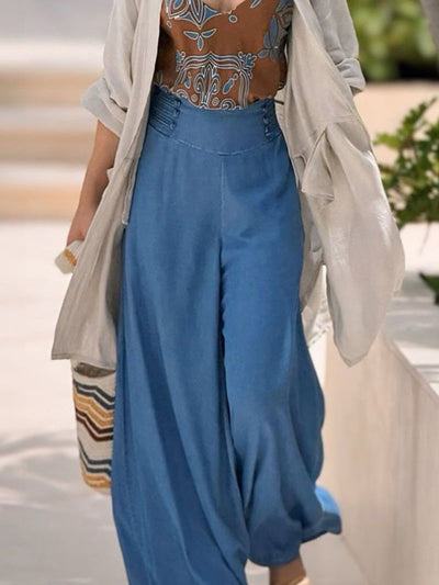 Loose Wide Leg Solid Color Split-Joint Jean Pants Bottoms Trousers