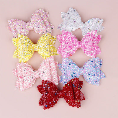 girls three-tier bow-knot hairpin children's sequined bow-knot edging clip colored hair clips