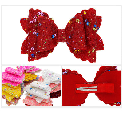 girls three-tier bow-knot hairpin children's sequined bow-knot edging clip colored hair clips