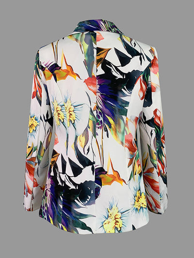 Long Sleeves Floral Printed Split-Joint Lapel Blazer Suit Outerwear