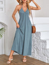 A-Line Loose Pleated Solid Color Split-Joint Deep V-Neck Maxi Dresses