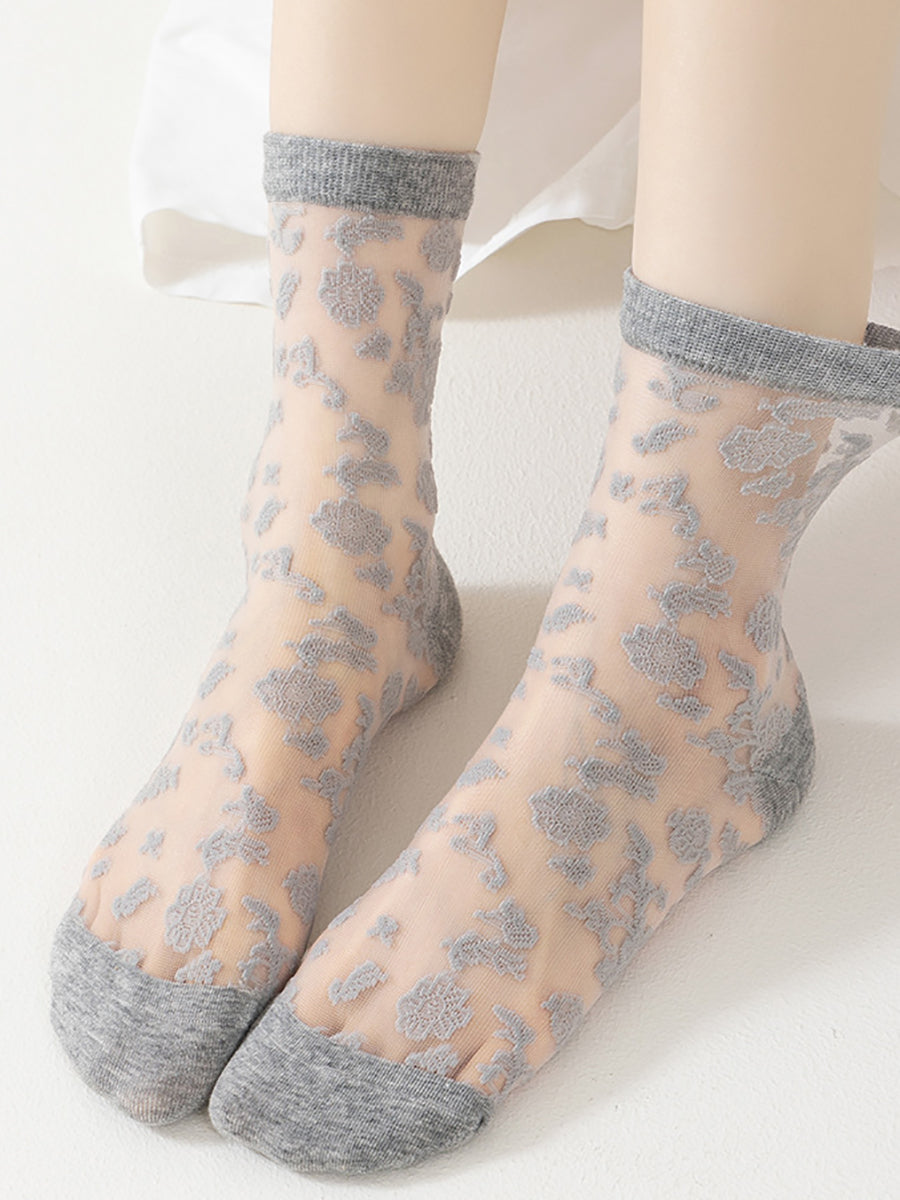 7 Pairs Women Summer Artsy Flower Lace Socks