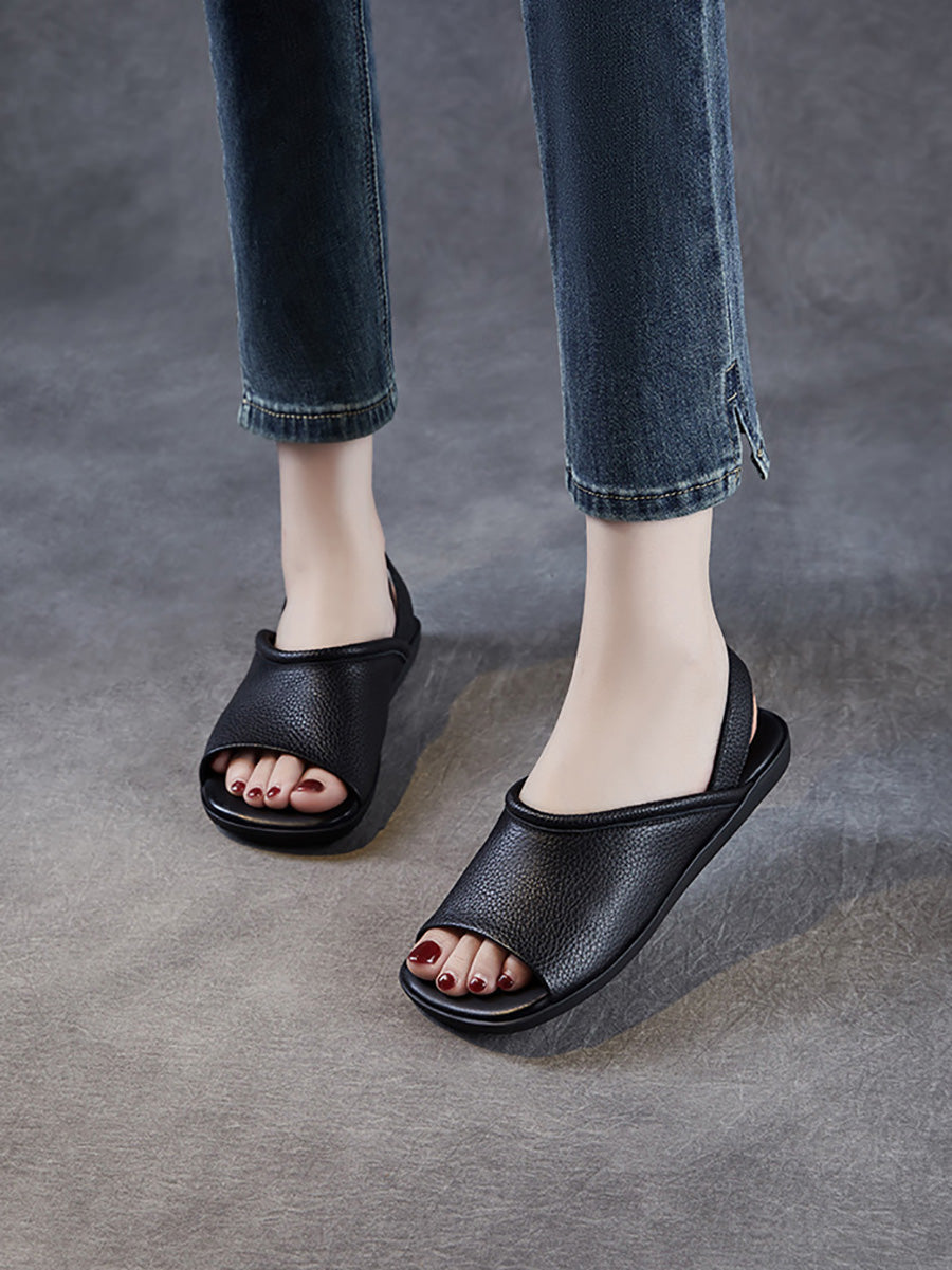 Women Summer Genuine Leather Soft Falt Sandals