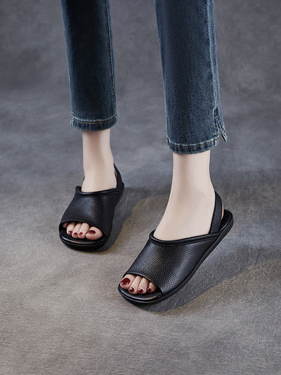 Women Summer Genuine Leather Soft Falt Sandals