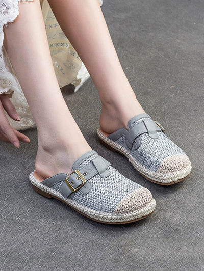 Women Summer Weave Leather Spliced Slippers