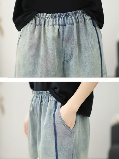Women Retro Frayed Denim Harem Pants