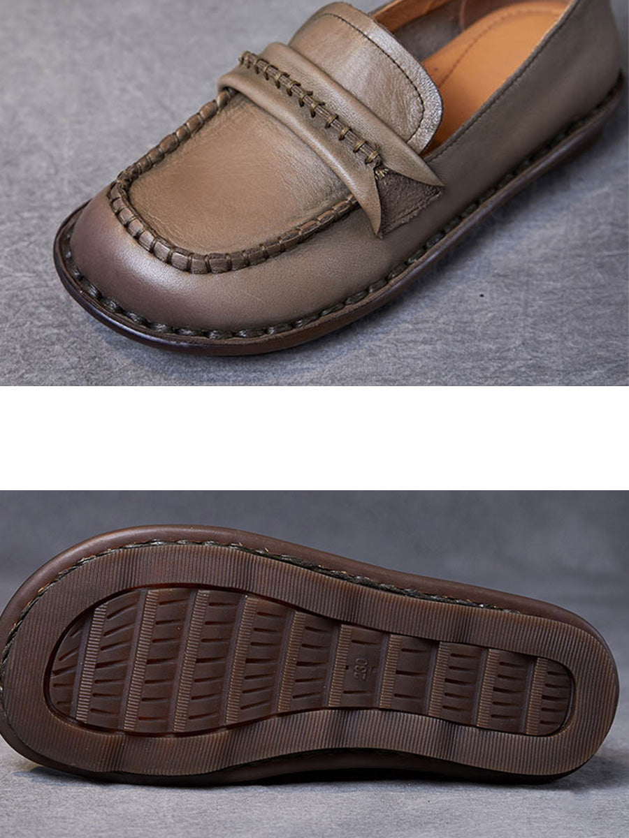 Women Summer Genuine Leather Stitching Low Heel Shoes