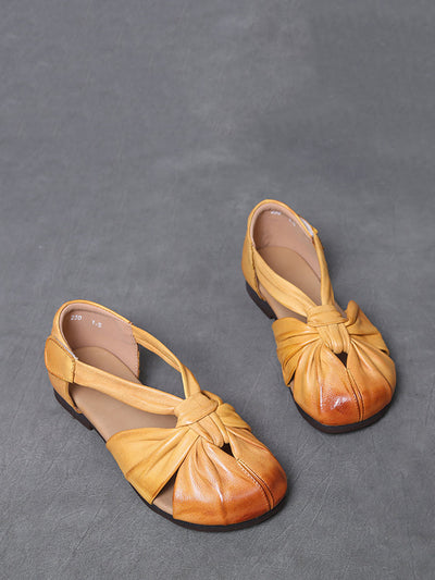 Women Summer Vintage Genuine Leather Spliced Sandals