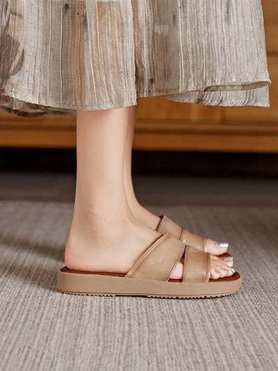 Women Summer Casual Genuine Leather Flat Slippers