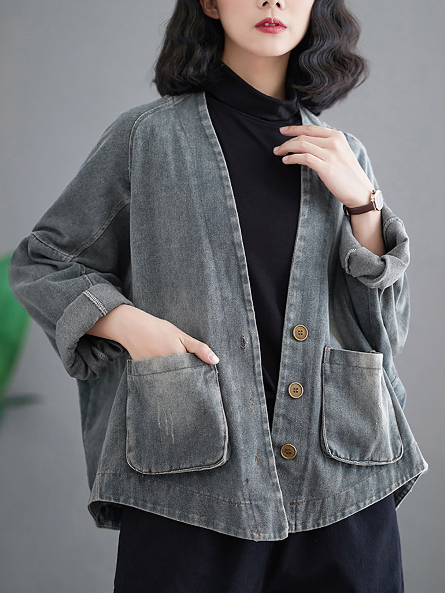 Women Retro Washed Spring Denim Short Coat