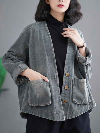 Women Retro Washed Spring Denim Short Coat