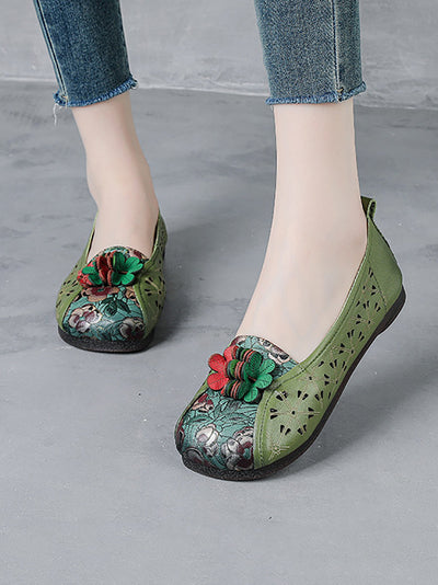 Women Summer Ethnic Flower Leather Spliced Shoes