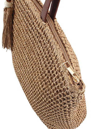 Women Summer Pure Color Straw Weave Shoulder Bag