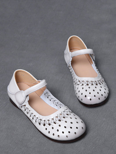 Women Vintage Leather Hollow Out Low Heel Shoes