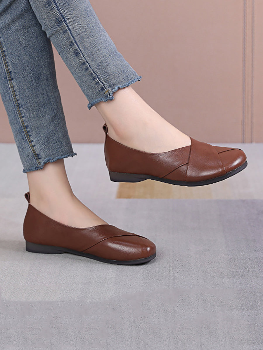 Women Casual Soft Leather Spliced Low Heel Shoes