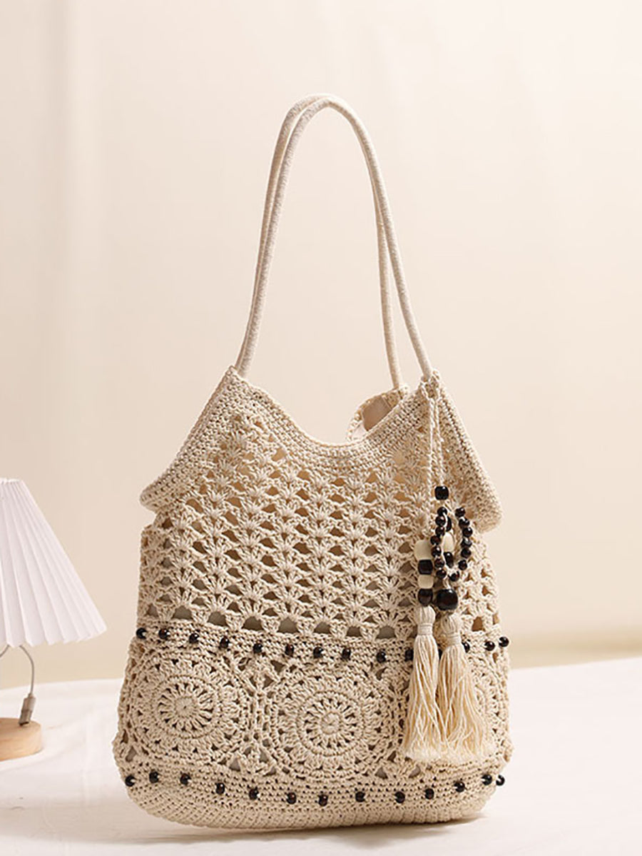 Women Vintage Cotton Weave Shoulder Bag Beach Bag