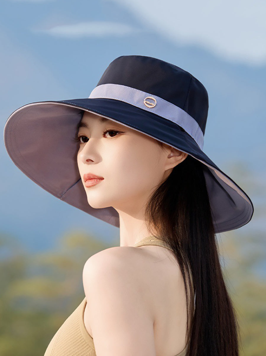 Women Summer Colorblock Large Brim Sunproof Hat