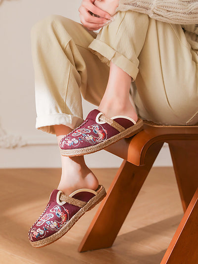 Women Ethnic Summer Butterfly Embroidery Linen Slippers