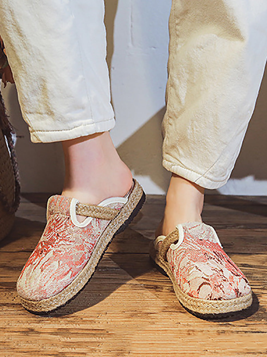 Women Summer Print Linen Flat Slippers