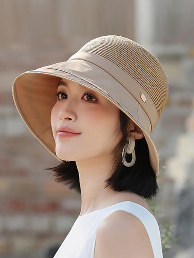 Women Casual Summer Straw Spliced Sunproof Hat