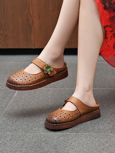 Women Summer Vintage Genuine Leather Sandals