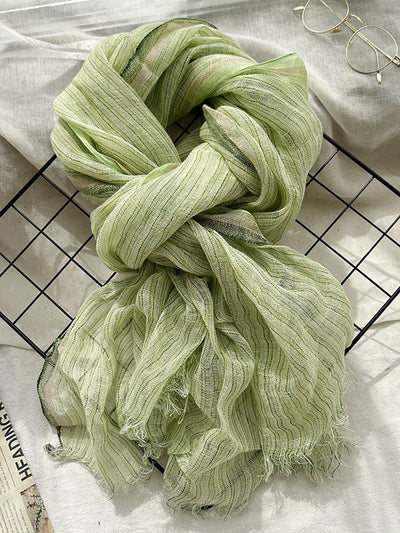 Women Summer Stripe Tassel Linen Shawl Scarf