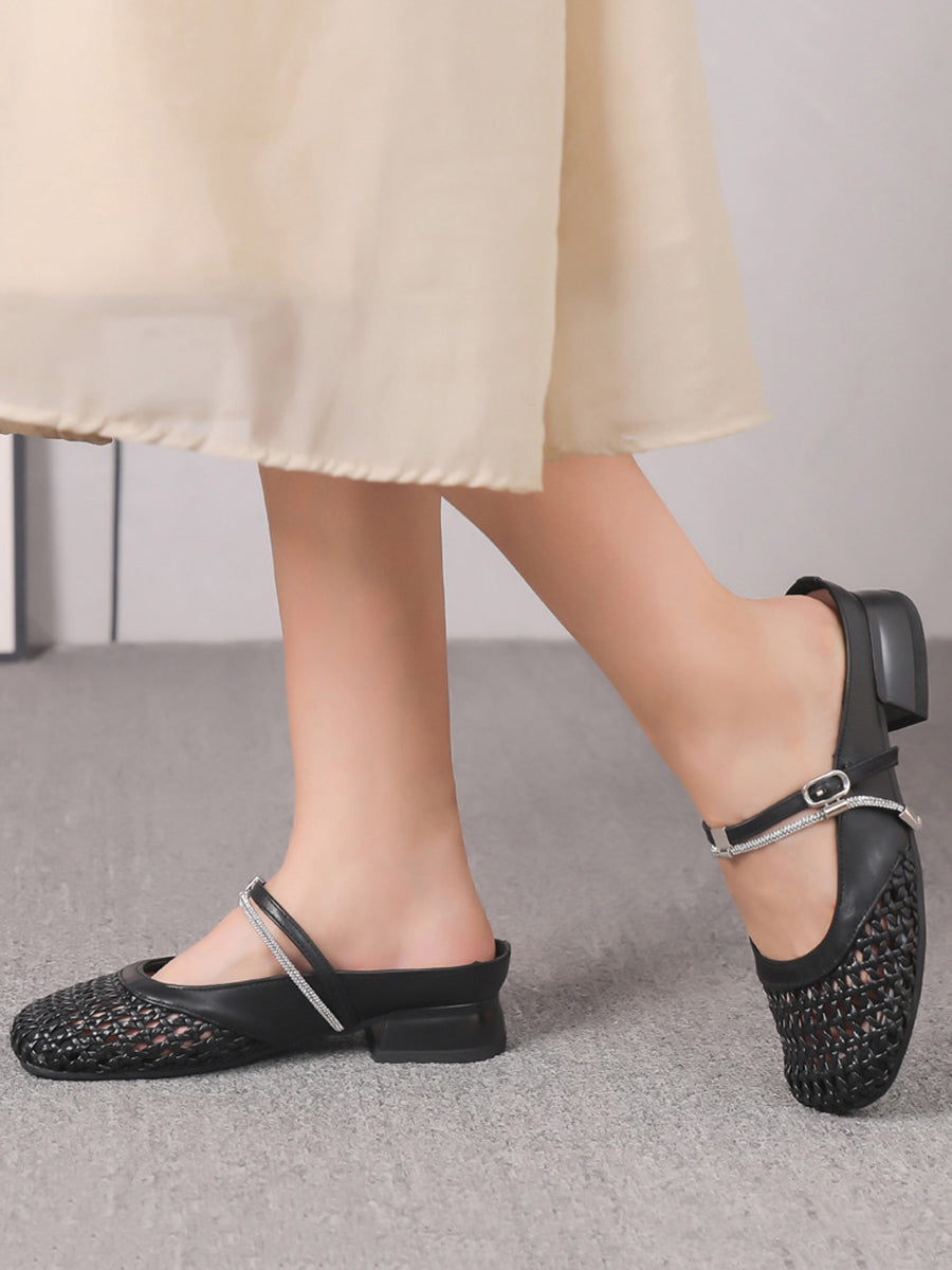 Women Summer Casual Genuine Leather Weave Sandals