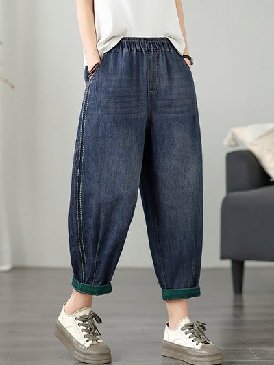 Women Casual Summer Pure Color Denim Harem Pants