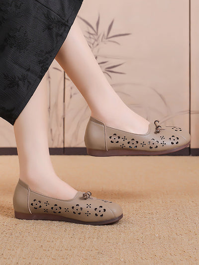 Women Casual Summer Leather Hollow Out Flat Shoes